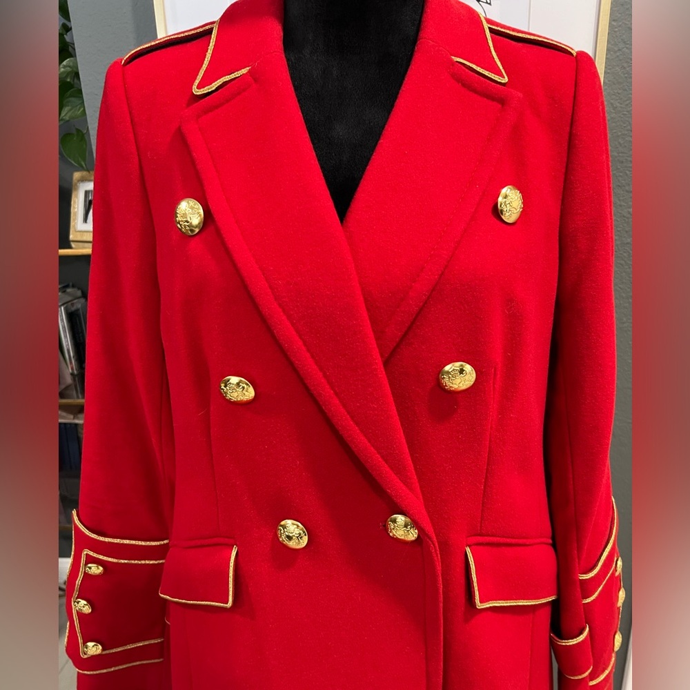 EUC Banana Republic Olivia Palermo Red Wool Military Coat Sz M - Picture 8 of 13